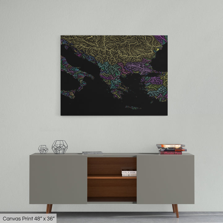 Balkans - River basin map, pastel colours - Wall Art