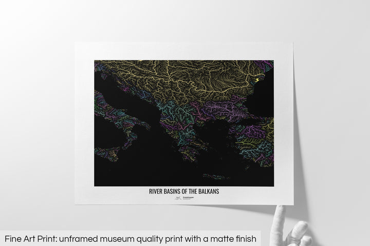 Balkans - River basin map, pastel colours - Wall Art