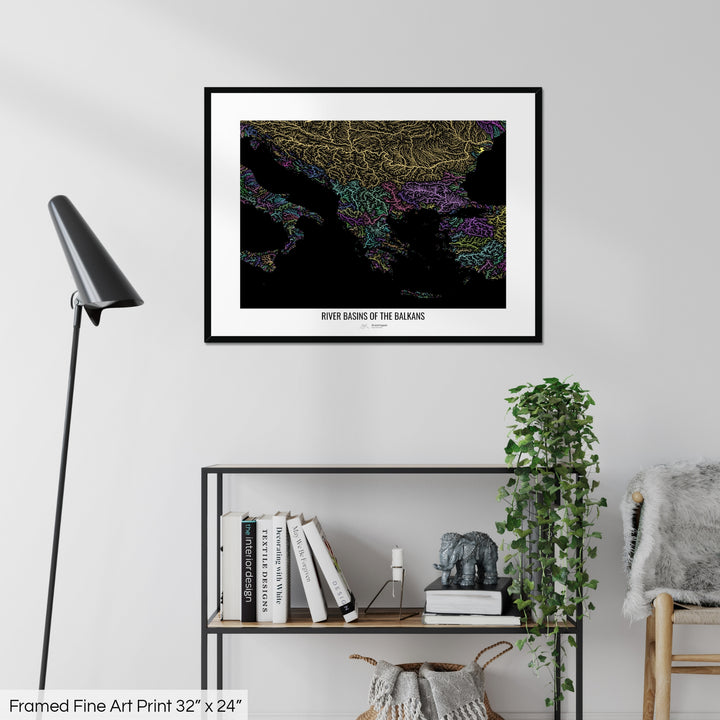 Balkans - River basin map, pastel colours - Wall Art