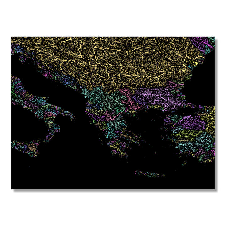 Balkans - River basin map, pastel colours - Wall Art