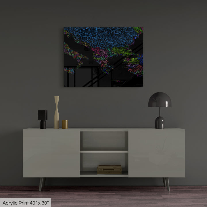 Balkans - River basin map, rainbow colours - Wall Art