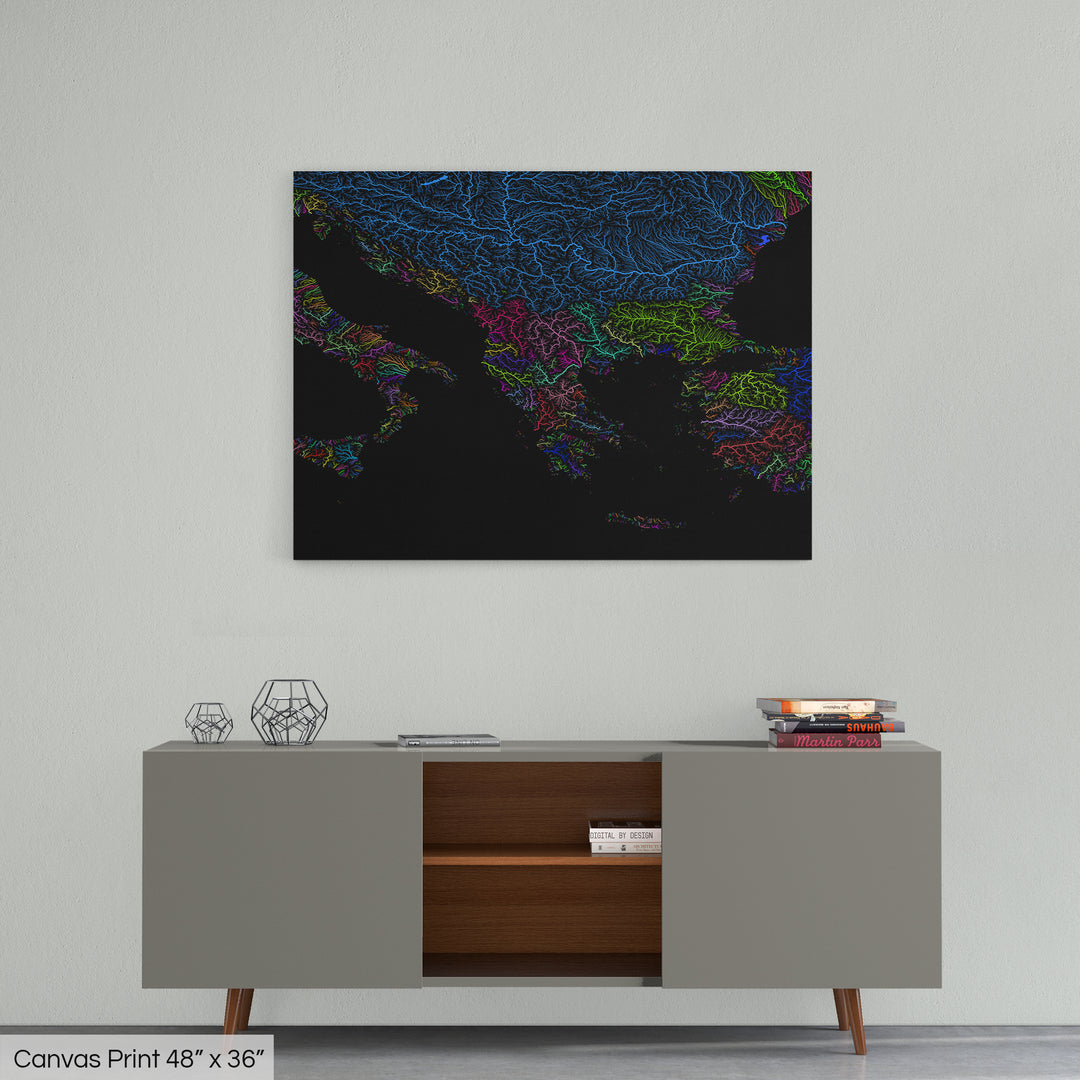Balkans - River basin map, rainbow colours - Wall Art