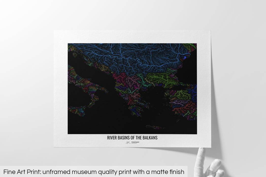 Balkans - River basin map, rainbow colours - Wall Art