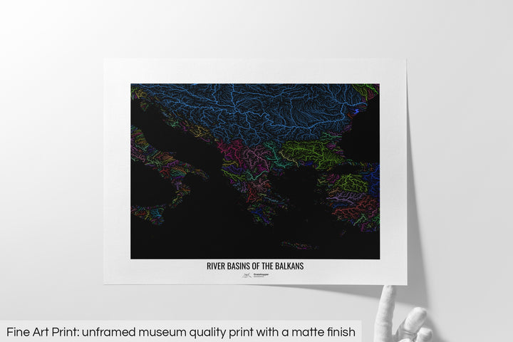 Balkans - River basin map, rainbow colours - Wall Art