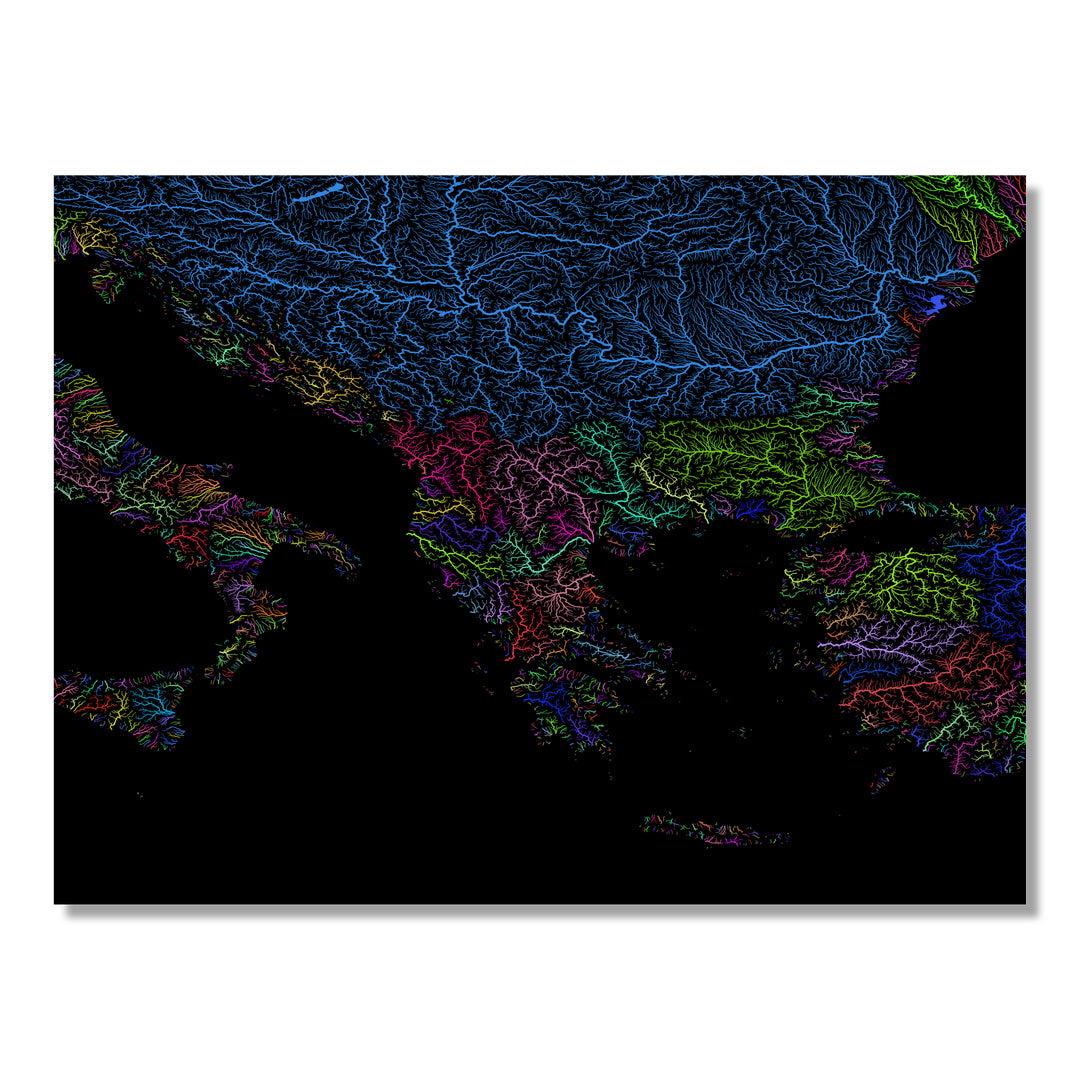 Balkans - River basin map, rainbow colours - Wall Art
