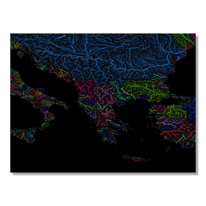 Balkans - River basin map, rainbow colours - Wall Art