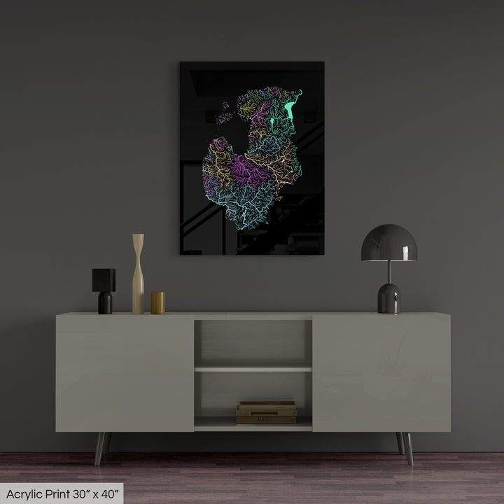 Baltic States - River basin map, pastel colours - Wall Art