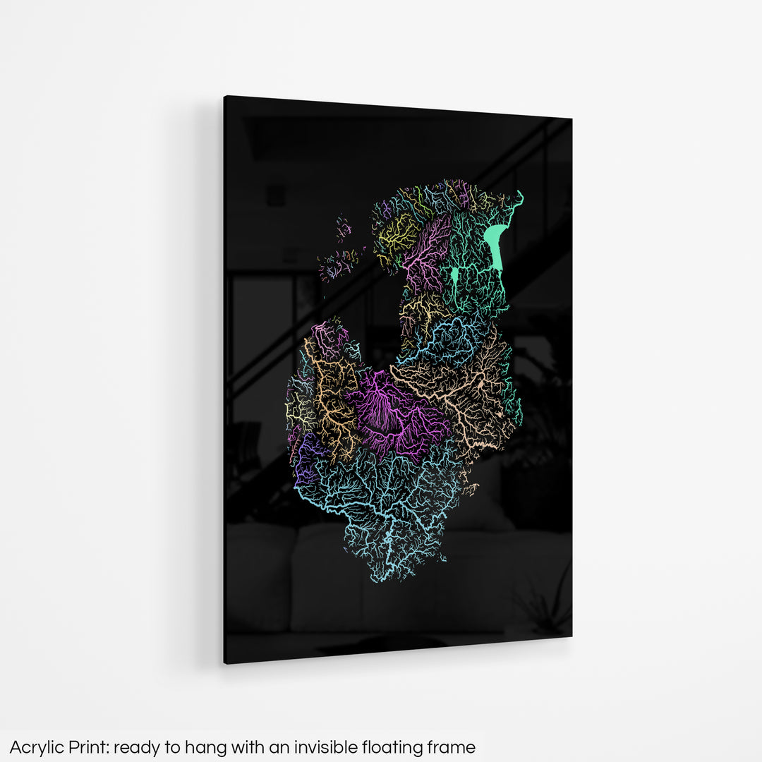Baltic States - River basin map, pastel colours - Wall Art