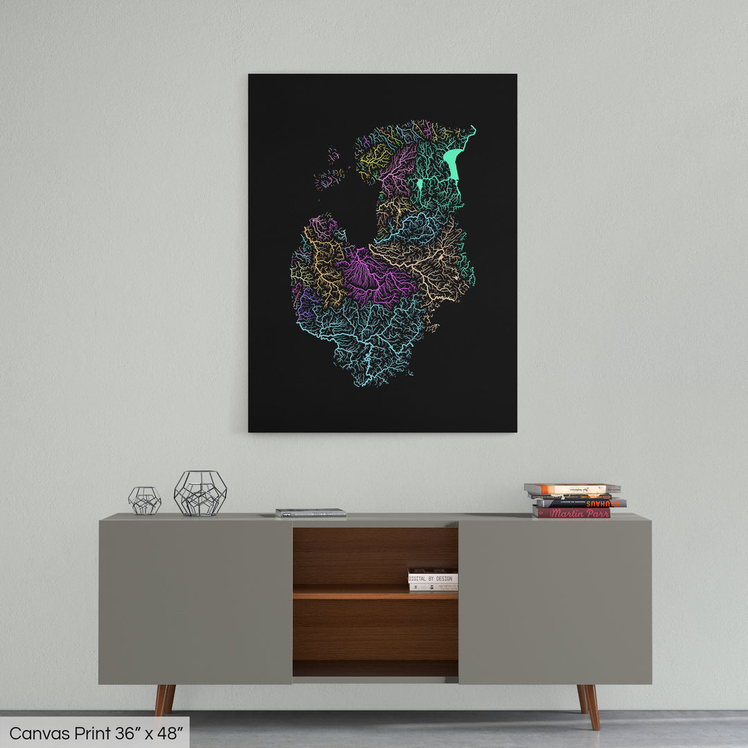 Baltic States - River basin map, pastel colours - Wall Art