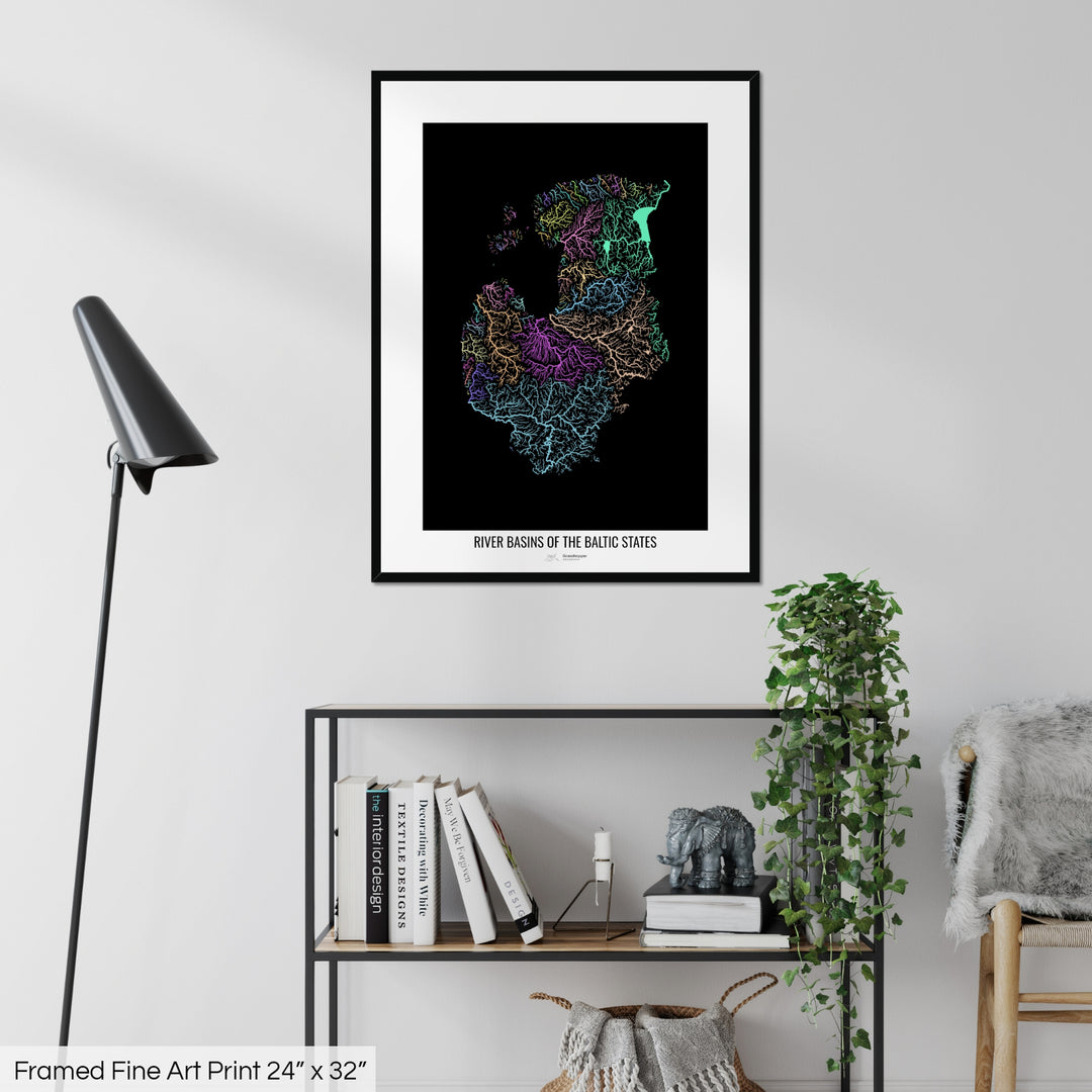 Baltic States - River basin map, pastel colours - Wall Art