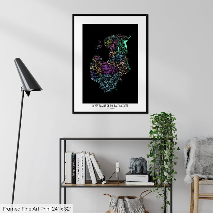 Baltic States - River basin map, pastel colours - Wall Art