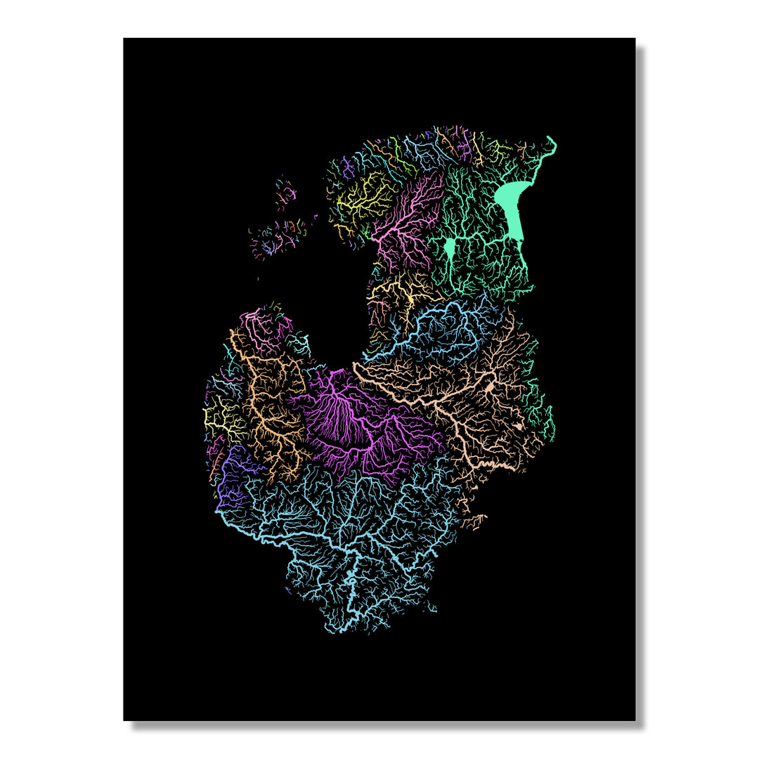 Baltic States - River basin map, pastel colours - Wall Art