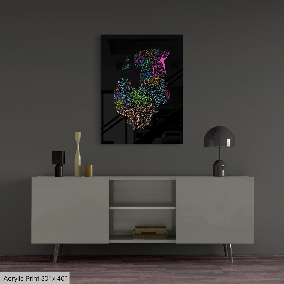 Baltic States - River basin map, rainbow colours - Wall Art