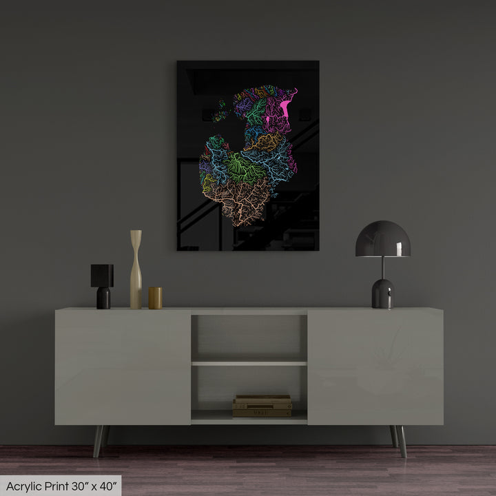 Baltic States - River basin map, rainbow colours - Wall Art