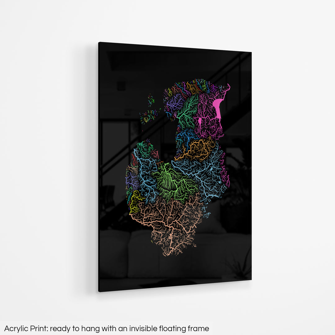 Baltic States - River basin map, rainbow colours - Wall Art