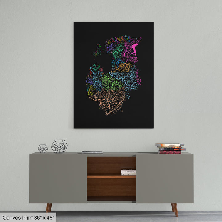 Baltic States - River basin map, rainbow colours - Wall Art