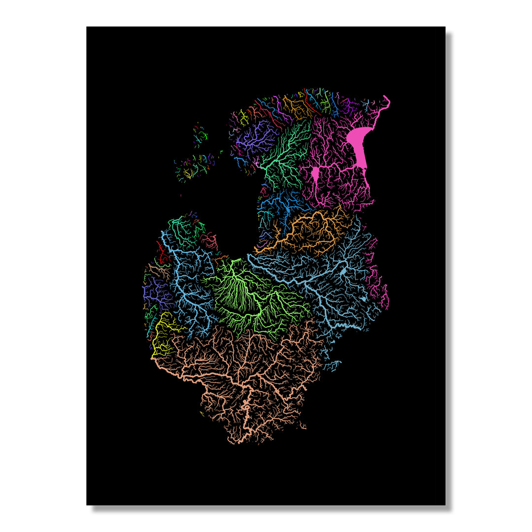 Baltic States - River basin map, rainbow colours - Wall Art