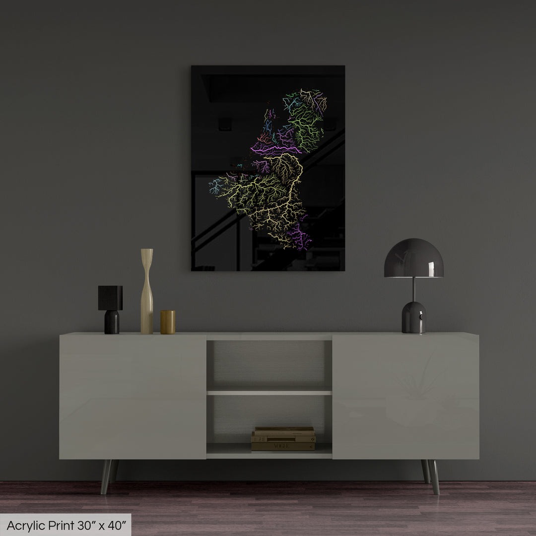Benelux States - River basin map, pastel colours - Wall Art