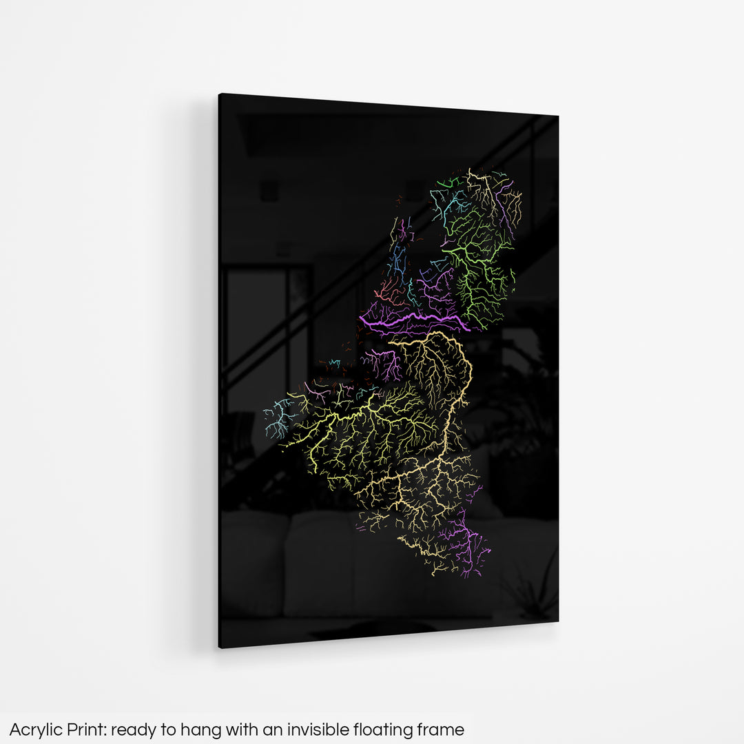 Benelux States - River basin map, pastel colours - Wall Art