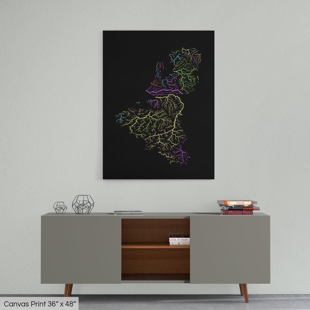 Benelux States - River basin map, pastel colours - Wall Art