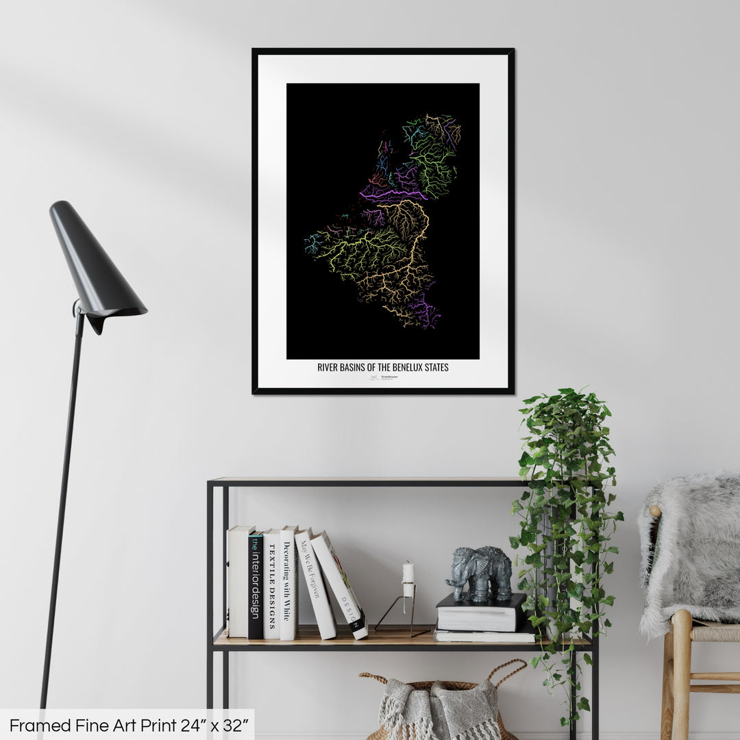 Benelux States - River basin map, pastel colours - Wall Art