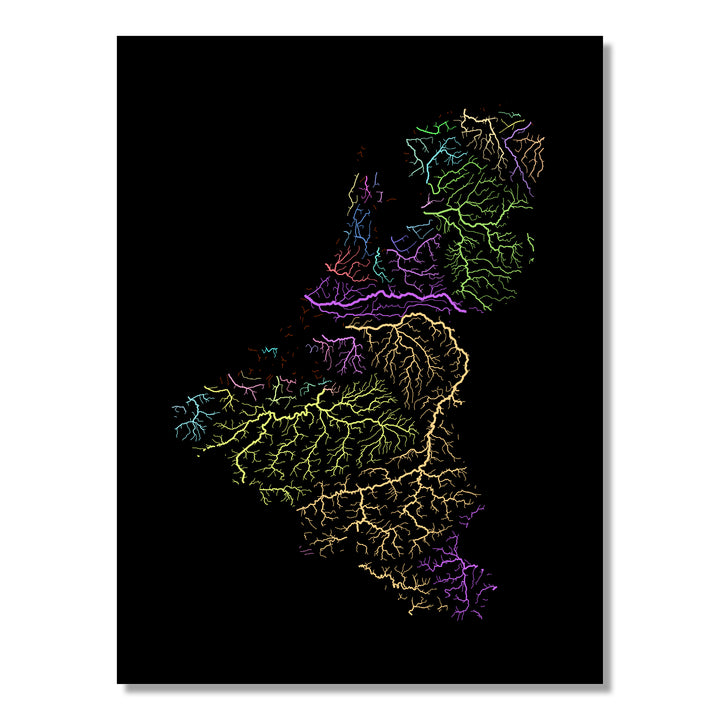 Benelux States - River basin map, pastel colours - Wall Art