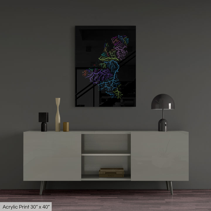 Benelux States - River basin map, rainbow colours - Wall Art