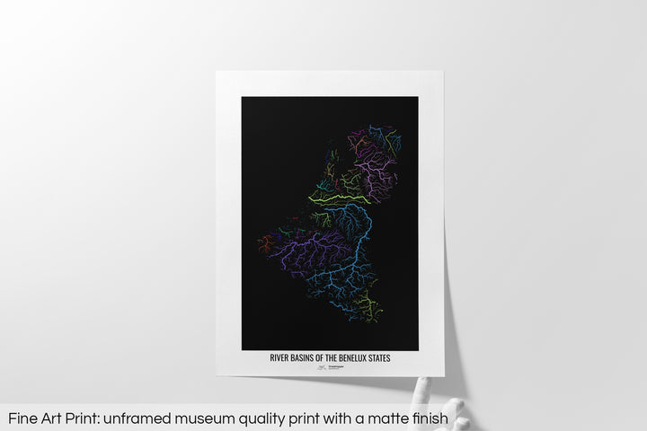 Benelux States - River basin map, rainbow colours - Wall Art