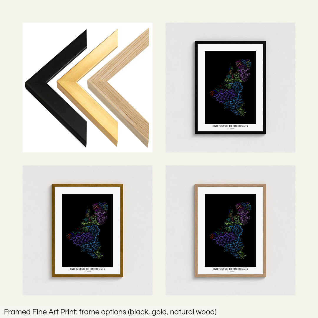 Benelux States - River basin map, rainbow colours - Wall Art