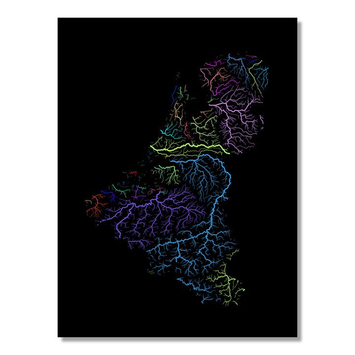 Benelux States - River basin map, rainbow colours - Wall Art