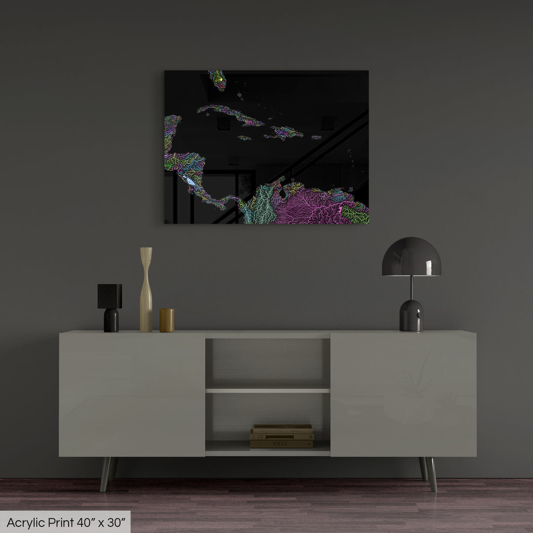 Caribbean - River basin map, pastel colours - Wall Art