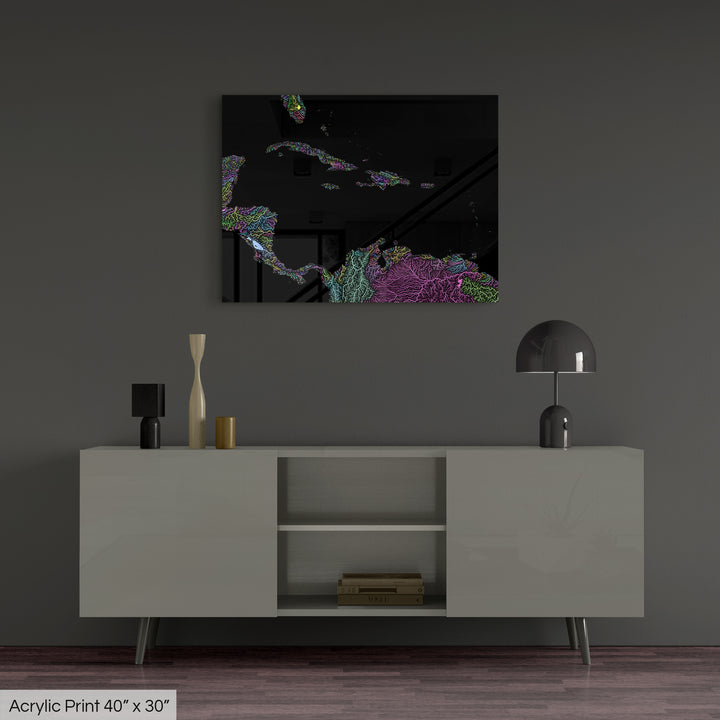 Caribbean - River basin map, pastel colours - Wall Art