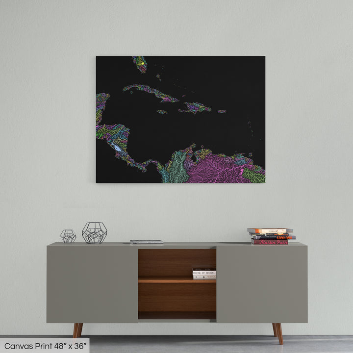 Caribbean - River basin map, pastel colours - Wall Art