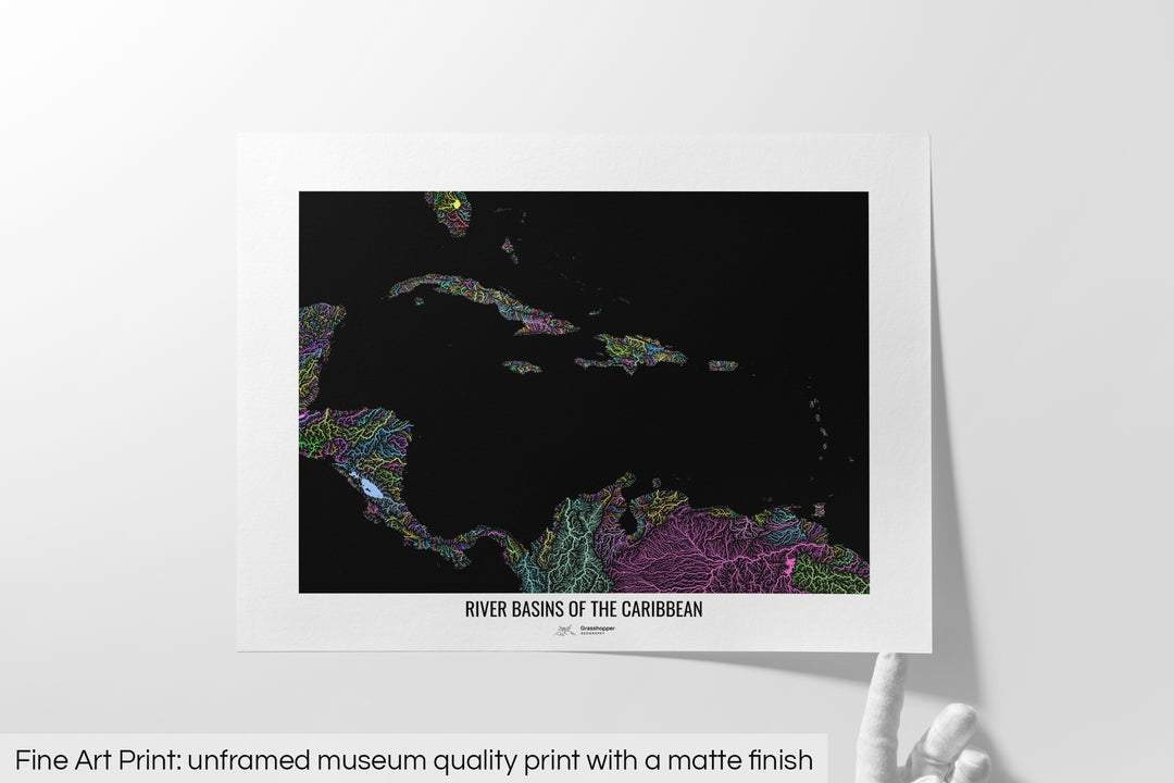 Caribbean - River basin map, pastel colours - Wall Art