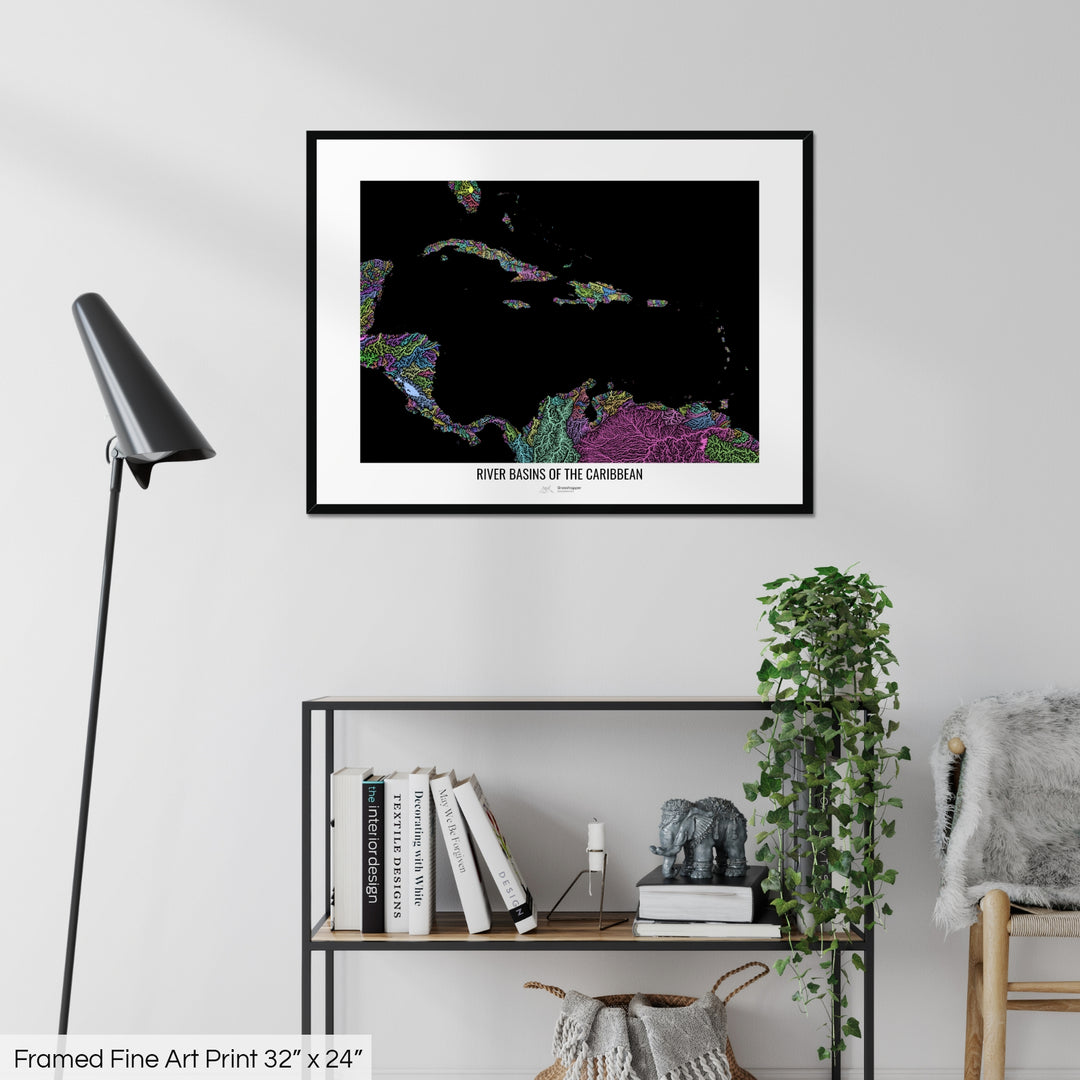 Caribbean - River basin map, pastel colours - Wall Art