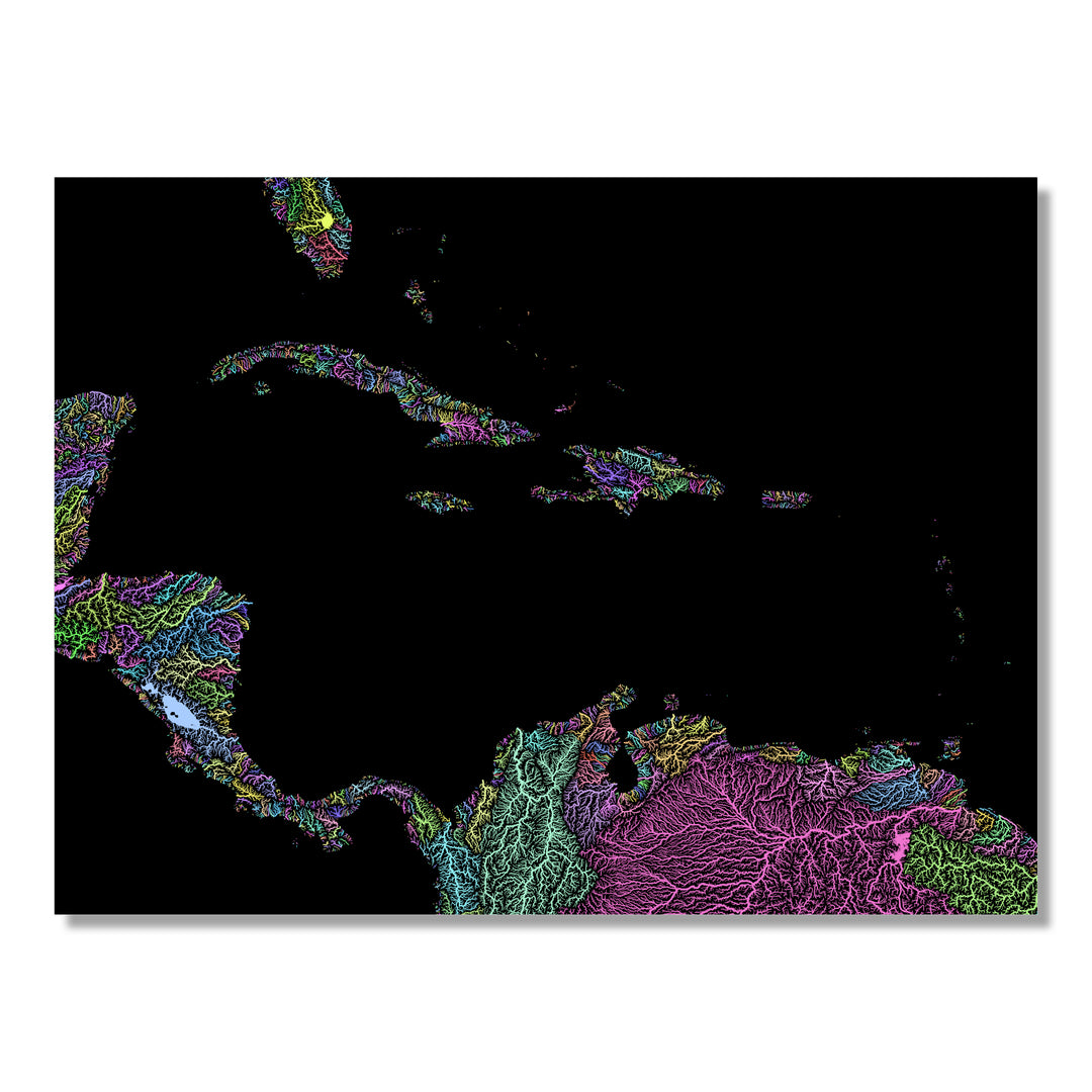 Caribbean - River basin map, pastel colours - Wall Art