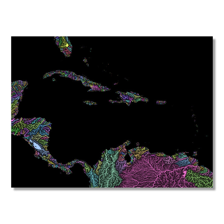 Caribbean - River basin map, pastel colours - Wall Art