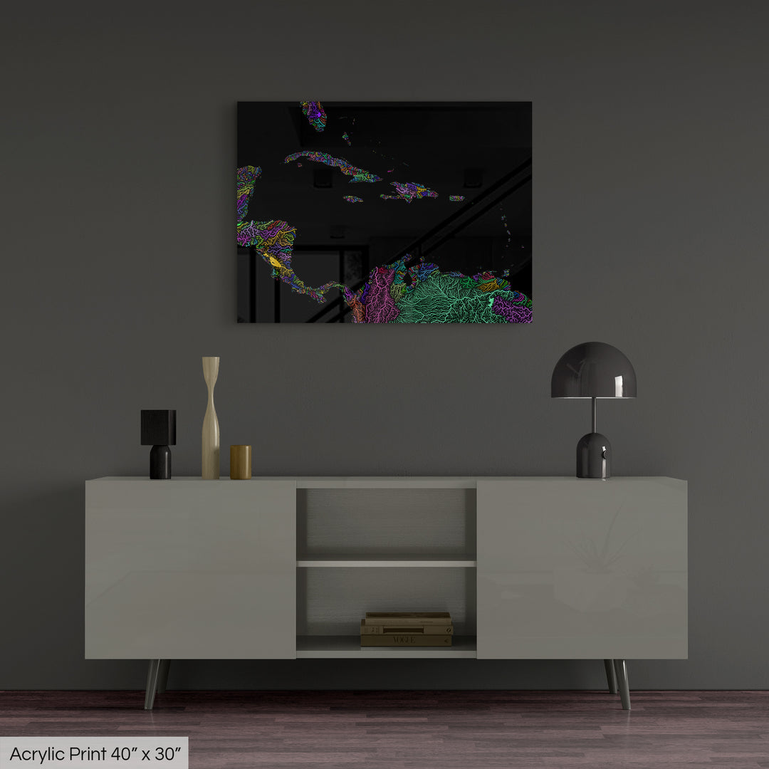 Caribbean - River basin map, rainbow colours - Wall Art