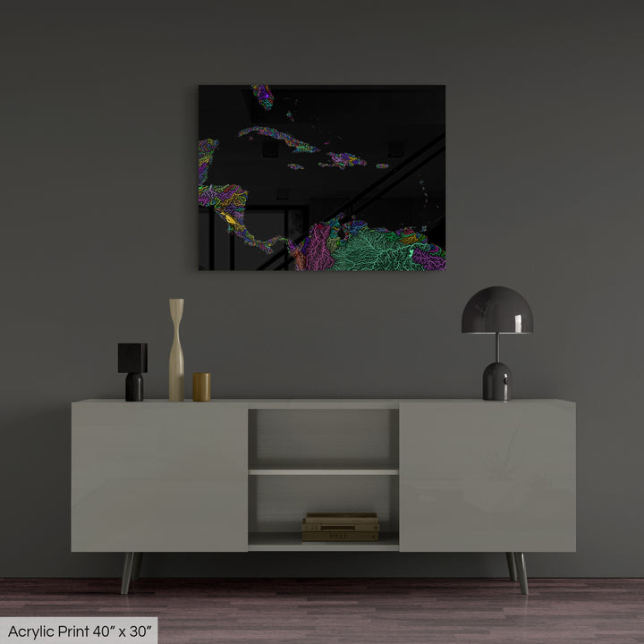 Caribbean - River basin map, rainbow colours - Wall Art