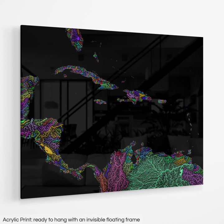Caribbean - River basin map, rainbow colours - Wall Art