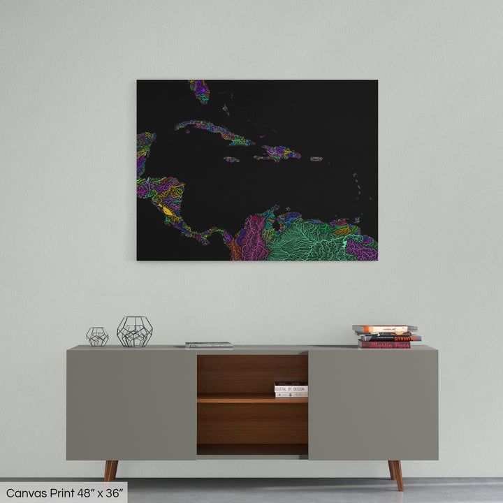 Caribbean - River basin map, rainbow colours - Wall Art