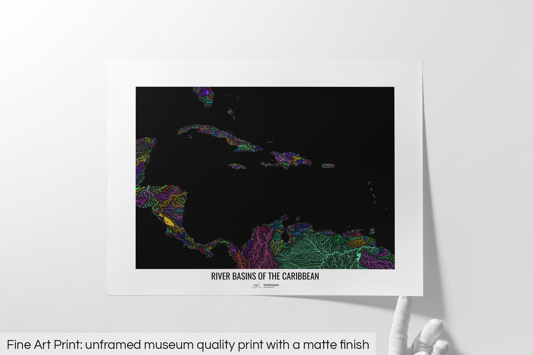 Caribbean - River basin map, rainbow colours - Wall Art