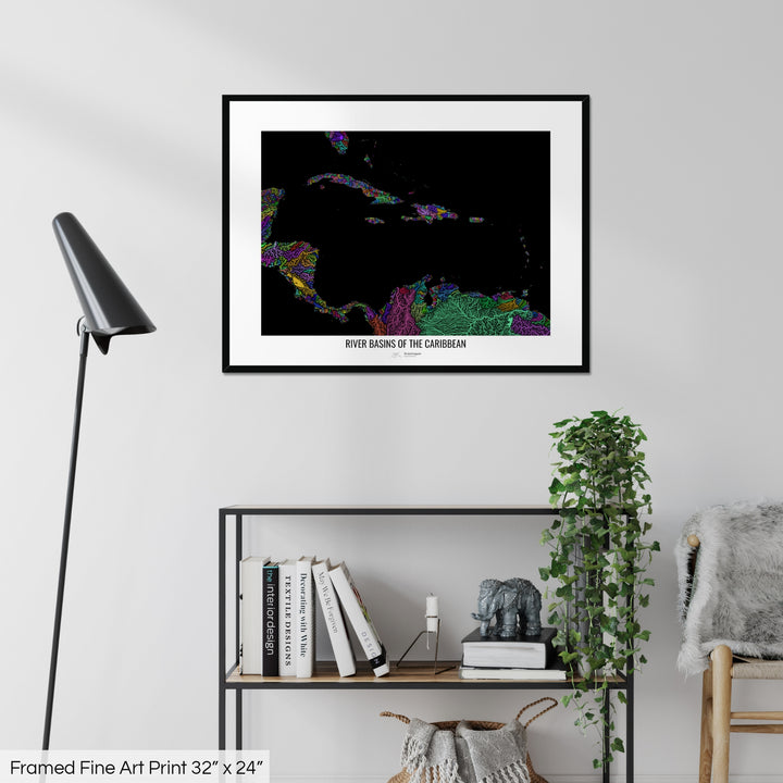 Caribbean - River basin map, rainbow colours - Wall Art