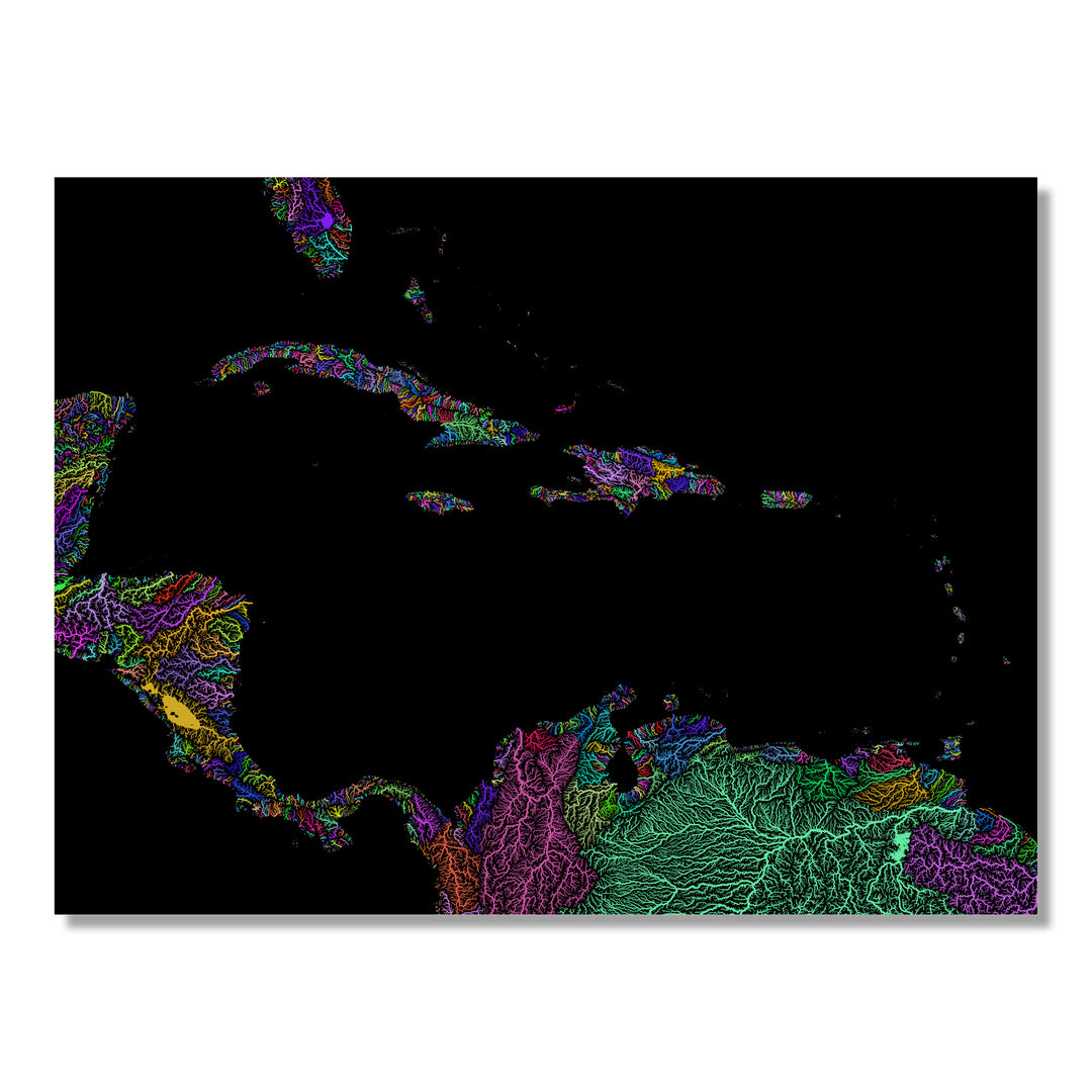 Caribbean - River basin map, rainbow colours - Wall Art
