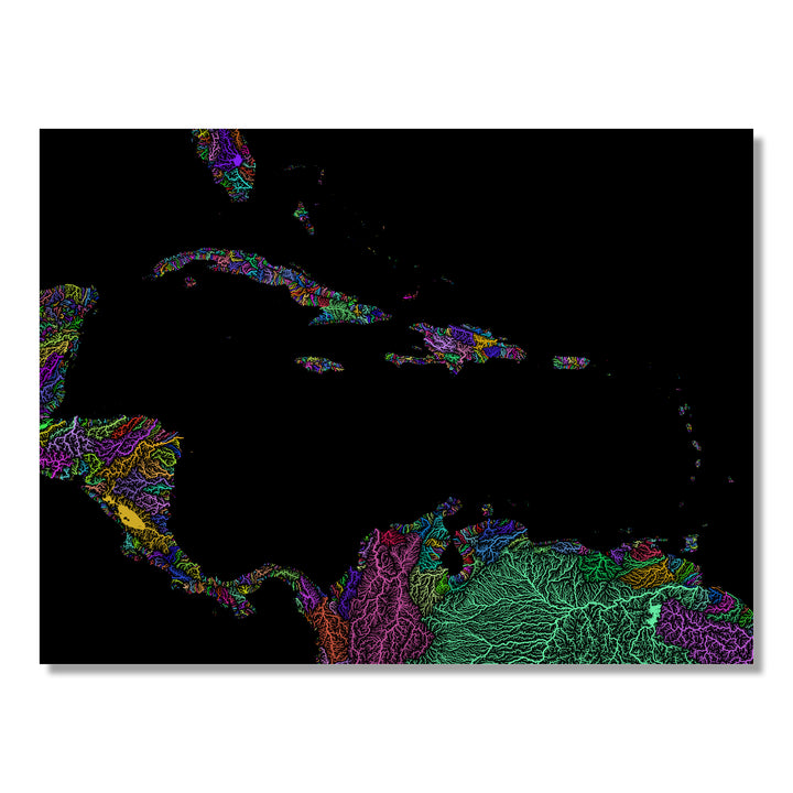 Caribbean - River basin map, rainbow colours - Wall Art