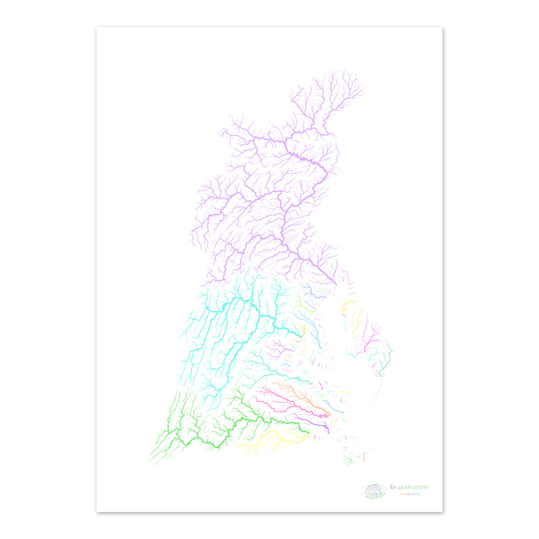 La baie de Chesapeake - Carte du bassin fluvial, pastel sur blanc - Fine Art Print