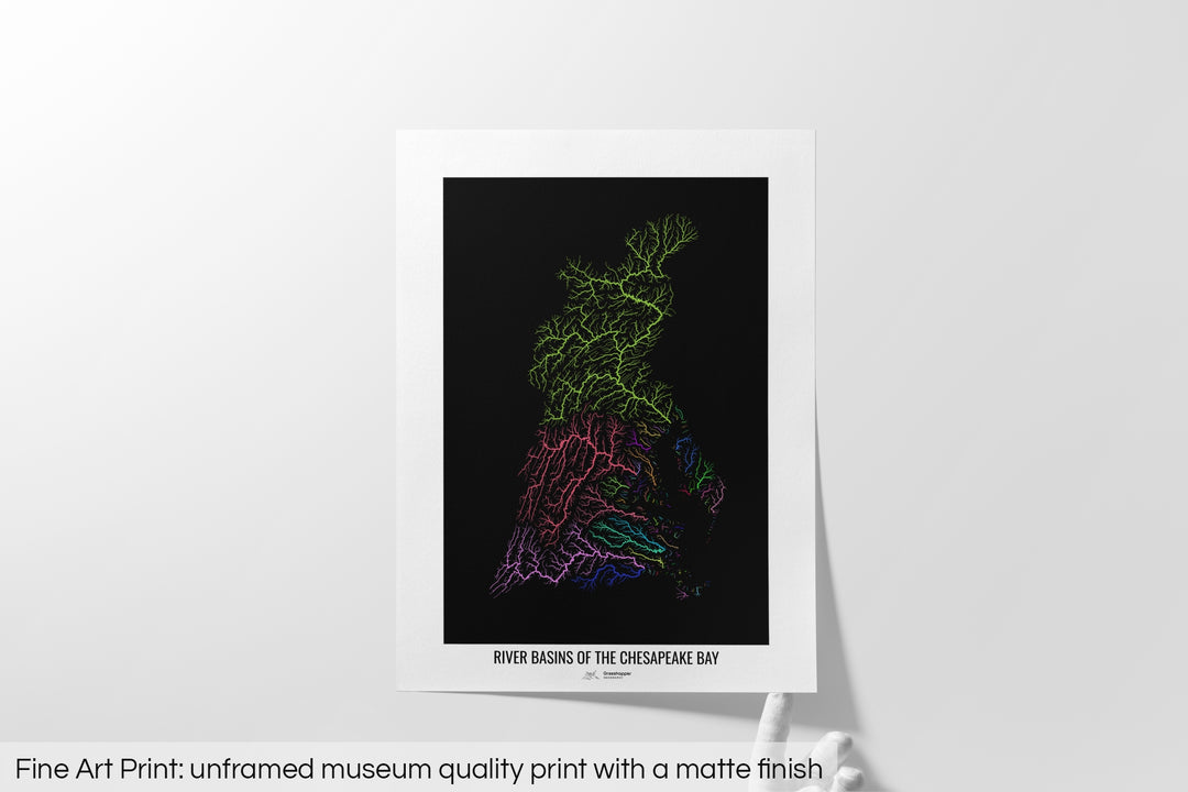 Chesapeake Bay - River basin map, rainbow colours - Wall Art