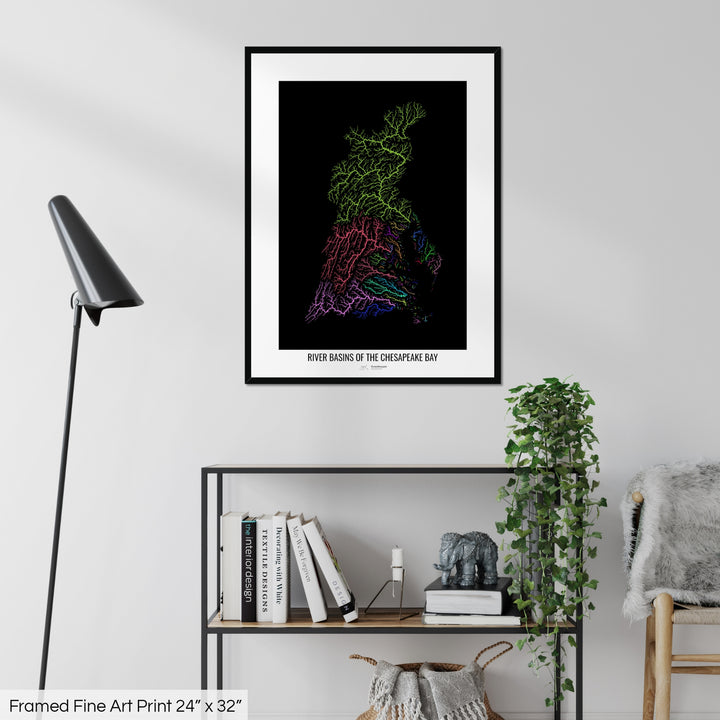 Chesapeake Bay - River basin map, rainbow colours - Wall Art