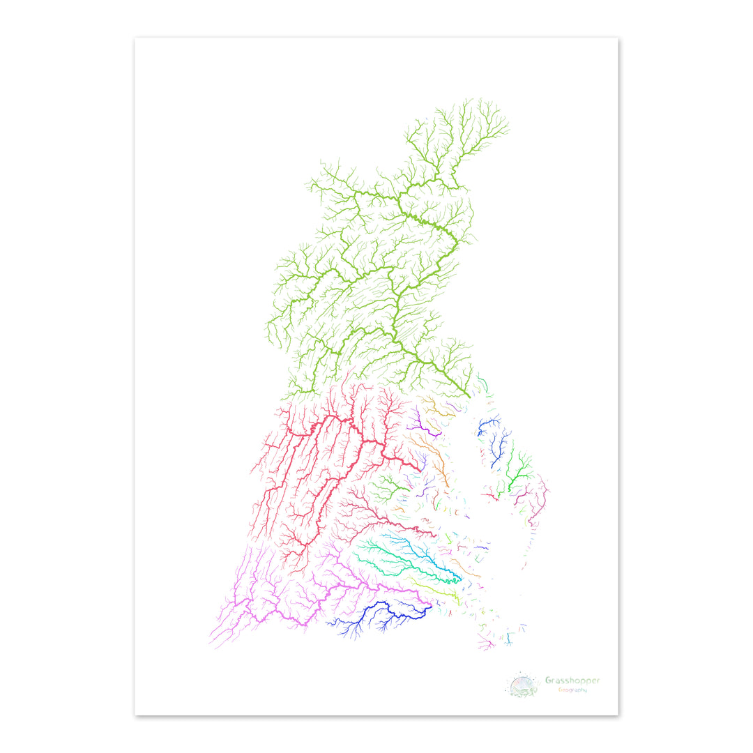 The Chesapeake Bay - River basin map, rainbow on white - Fine Art Print