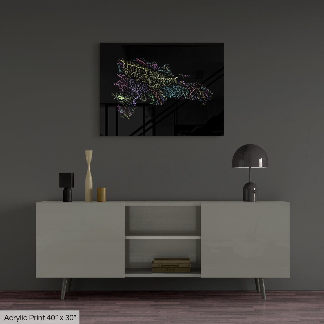 Dominican Republic - River basin map, pastel colours - Wall Art